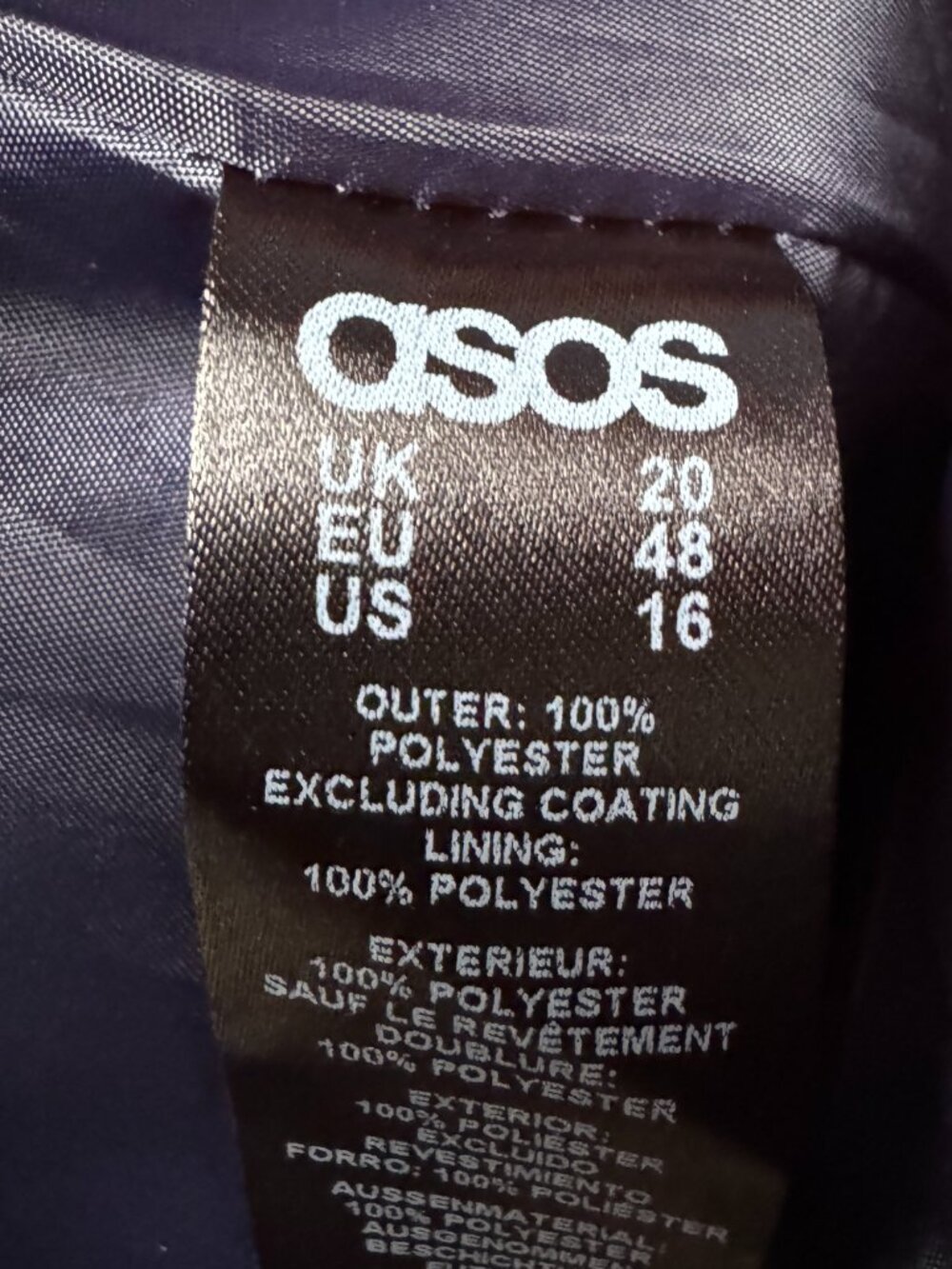 ASOS Curve Navy Coated Snap Front Hooded Raincoat in Women's 16 - Picture 13 of 13